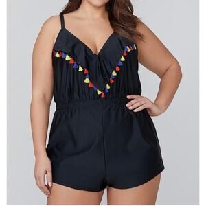 SWIM by Cacique Women's Black Colorful Tassel Swim Romper Size 16 Lane Bryant